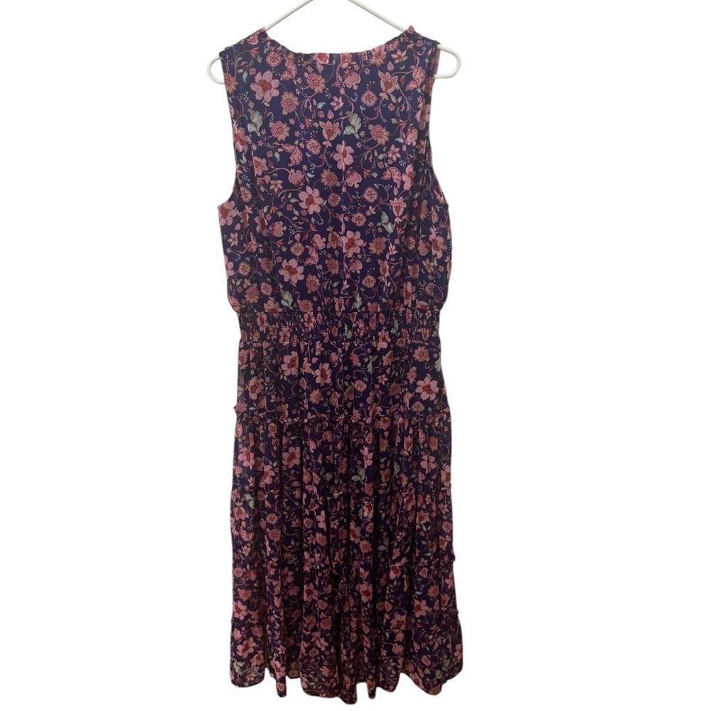 MSK Sleeveless Tie Neck Tiered Maxi Dress Purple Floral Size 2X - Picture 3 of 5